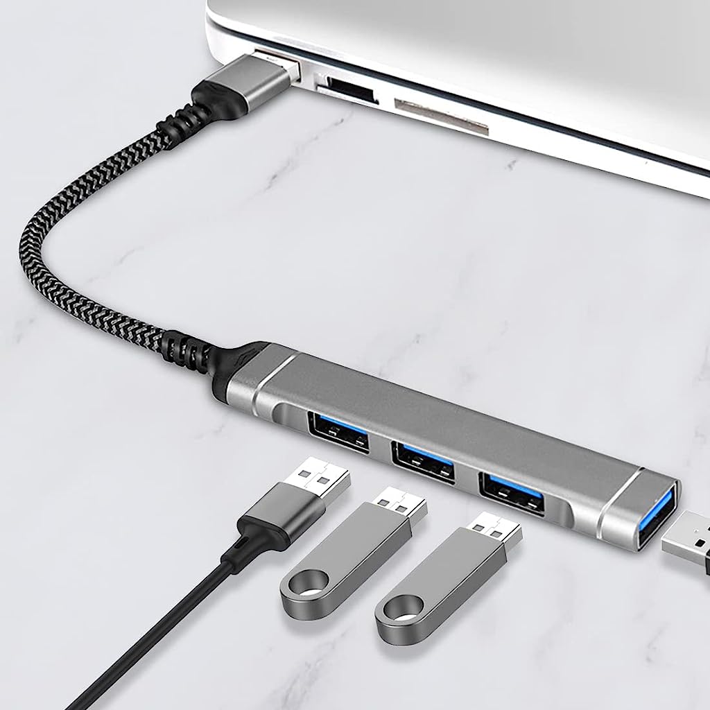 Verilux USB Hub 3.0 for PC, 4-Port High Speed USB Hub with Braided Cord are Hard to Break, USB 3.0/2.0 Ports Compatible for PC, MacBook, Mac Pro, Mac Mini, iMac, Surface Pro, XPS, PC