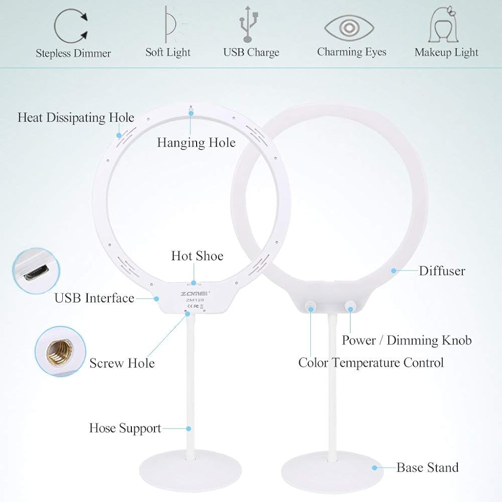 Zeitel® Smartphone Live Ring Light Multi-Functional Photography Fill Light Desktop Beauty Light for Selfie (White) - verilux