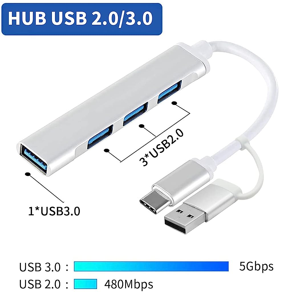 Verilux Type C Adapter with USB OTG Adapter, 4 in 1 USB C Adapter with 3 USB 2.0 & 1 USB 3.0 USB Type C HUB Compatible with MacBook Pro/Air iPad Samsung S10 Surface Pro, XPS, Laptop, PC, Flash Drive