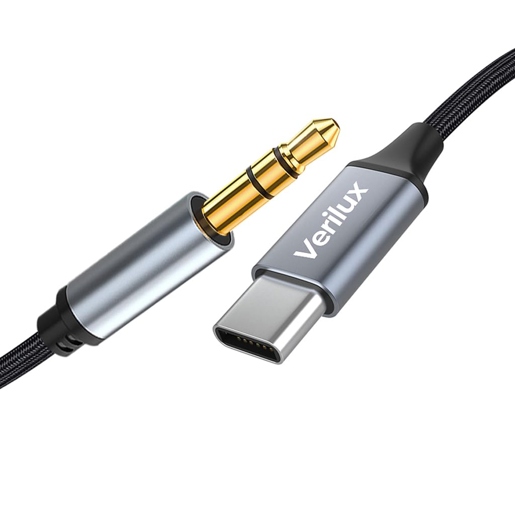 Verilux® USB C to 3.5mm Audio Aux Cable, 10Ft Type C to Aux Naylon Braided Gold plated Strain Relief Design Jack Cable for iPad Pro 2018, Google Pixel, and Samsung Galaxy - Hi-Fi Quality, 24bit/96Khz - verilux