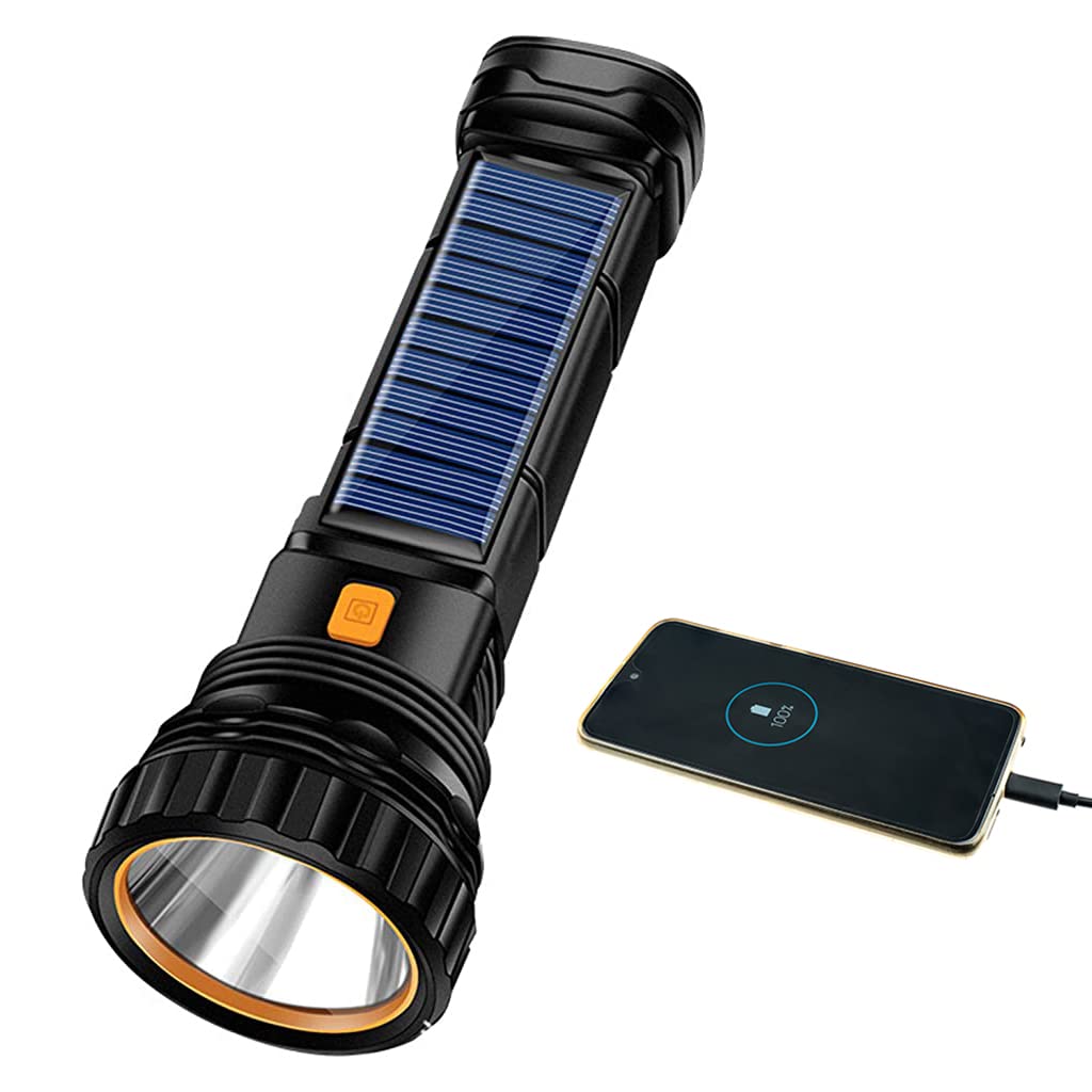 Verilux ELEPHANTBOAT 1200mAh Solar Torch Light, 1000 Lumens Small Torch Light with Side Light USB Charging Emergency Flashlight with Flash Mode Mini Torch Light for Camping, Work, Fishing