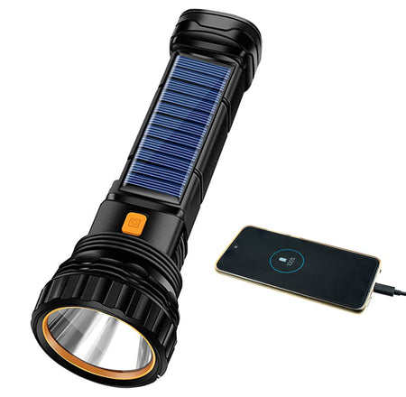 Verilux ELEPHANTBOAT 1200mAh Solar Torch Light, 1000 Lumens Small Torch Light with Side Light USB Charging Emergency Flashlight with Flash Mode Mini Torch Light for Camping, Work, Fishing