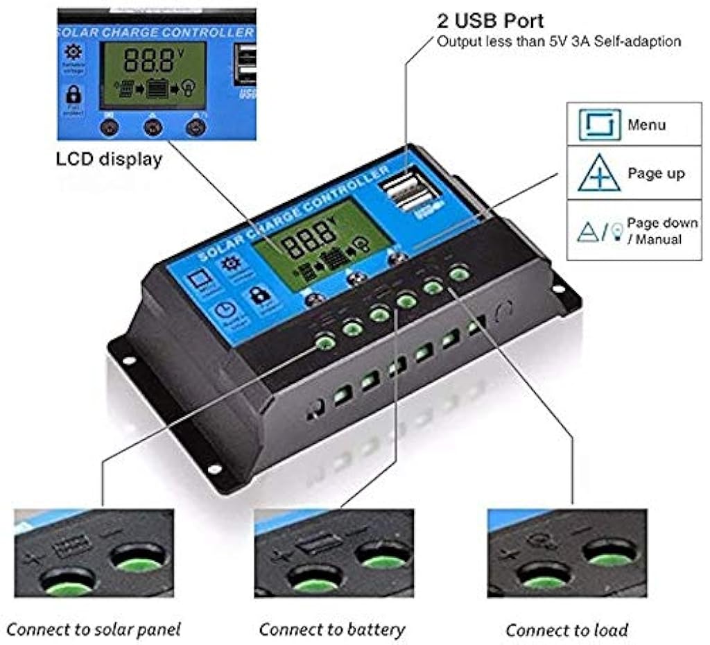 ZORBES® 0A 12V 24V ABS Solar Panel Charger Controller Battery Dual USB LCD Display Regulator - verilux