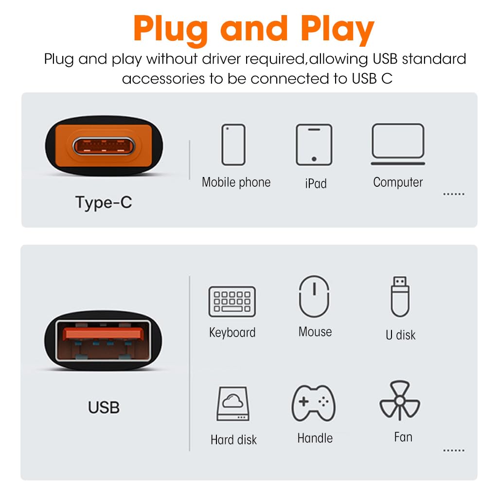 Verilux® 2Pcs OTG USB Type C Adapter, Type C to USB 3.0 Adapter USB C Connector Support 6A 120W Fast Charging & Data Transmission USB to Type C Adapter for Laptop, Tablet, Type C Phone - verilux