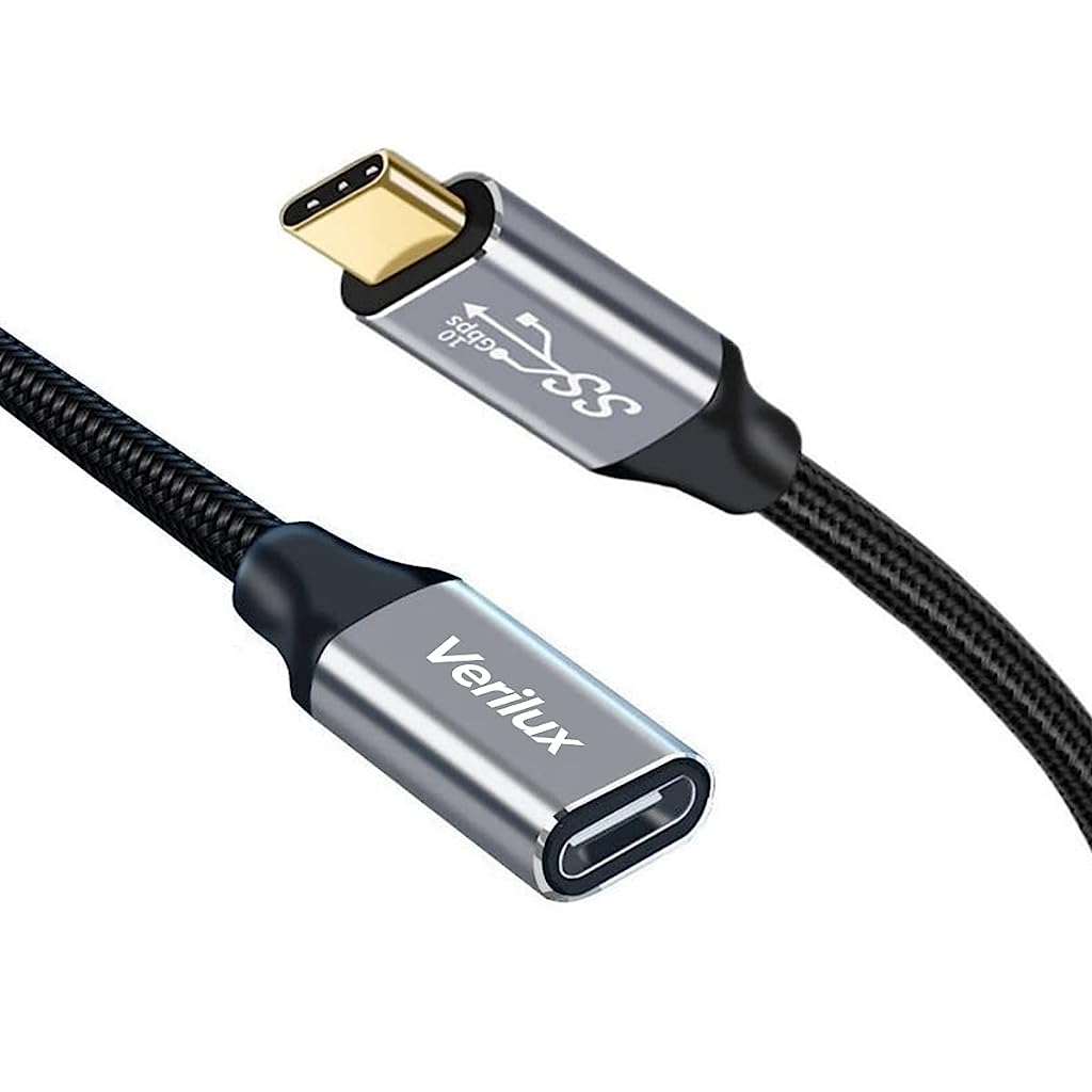 Verilux Type C Extension Cable 3.3ft (Gen 2/10Gbps), USB 3.1 Type C Male to Female Extension Cable 4K Video 100W/5A Fast Charging Braided Cable for MacBook Pro/Air/M1, iPad Pro Dell XPS Surface Book - verilux