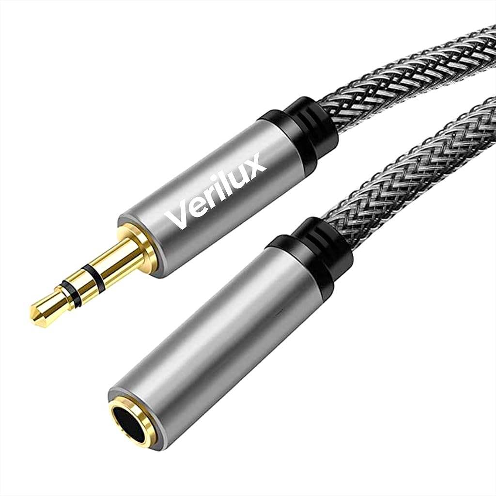 Verilux® Audio Aux Cable, 16.4Ft Jack Audio Extension Cable Male to Female Audio Jack Cable, Universal Stereo 3.5 mm to 3.5 mm Cable for Phones, Speakers, Headphones, Tablets, MP3 Players and Car - verilux