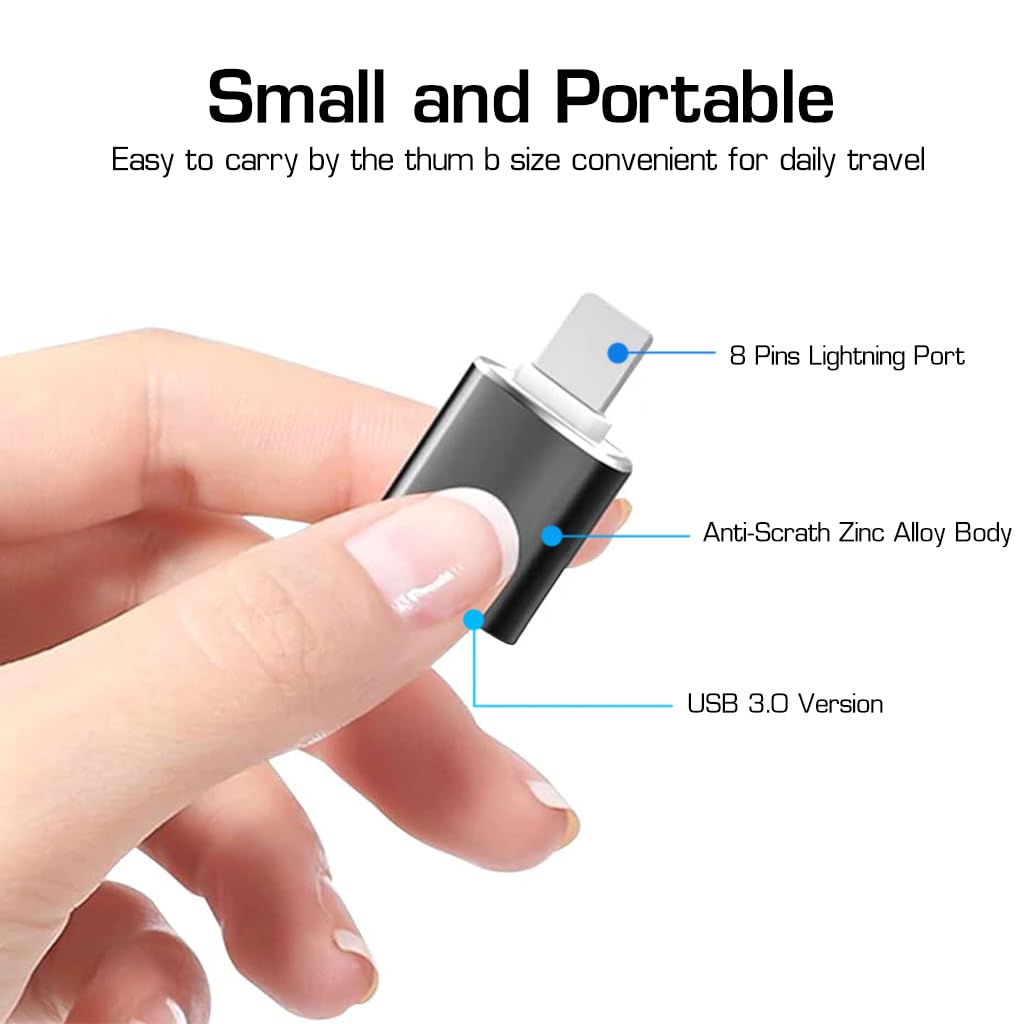 Verilux® USB OTG Adapter for iPhone, Lightn-ing Male to USB Female Transfer Portable USB Camera Adapter OTG Data Sync Adapter for iPhone13/12/11/Xr/X/XS/8/7/Card Reader/Flash Drive/Mouse/MIDI Keyboard