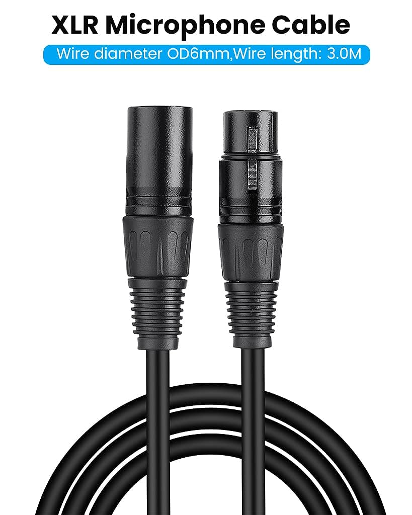 ZORBES® XLR Cable, 10 FT XLR Male to Female Cable XLR Microphone Cable, Metal Mic Compatible with Karaoke Machine/Speaker/Amp/Mixer for Karaoke Singing, Speech, Wedding, Stage and Outdoor Activity - verilux