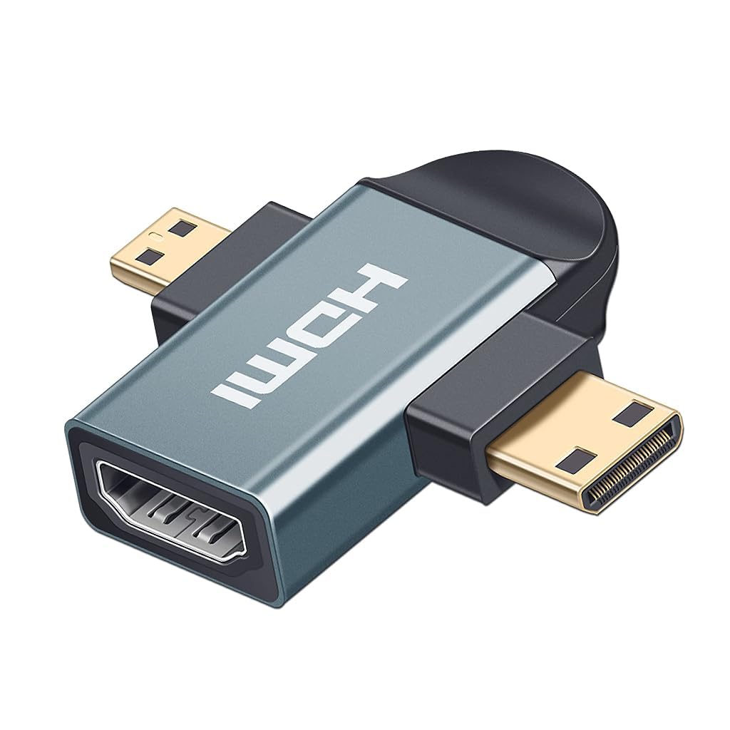 Verilux® Multi HDMI Adapter, 2 in 1 HD Mini HDMI/Micro HDMI to HDM Adapter, Mini HDMI and Micro HDMI Male to HDMI Female Supports 2K Compatible with Tablet, Camera, Camcorder, DSLR - verilux