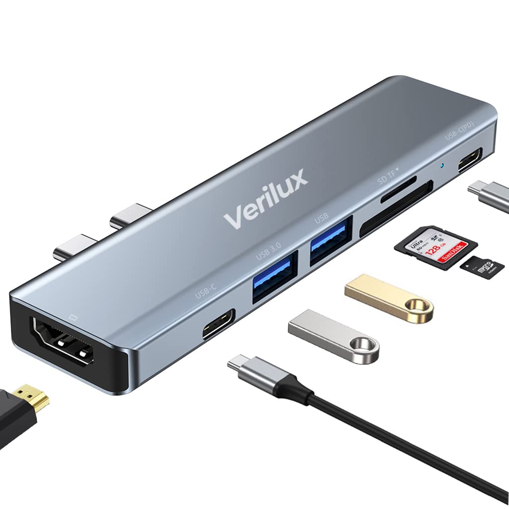 Verilux® USB C Hub for MacBook, 7 in 2 USB C Adapter, Aluminum Type C Hub with 4K HDMI,USB 3.0 /2.0 Port