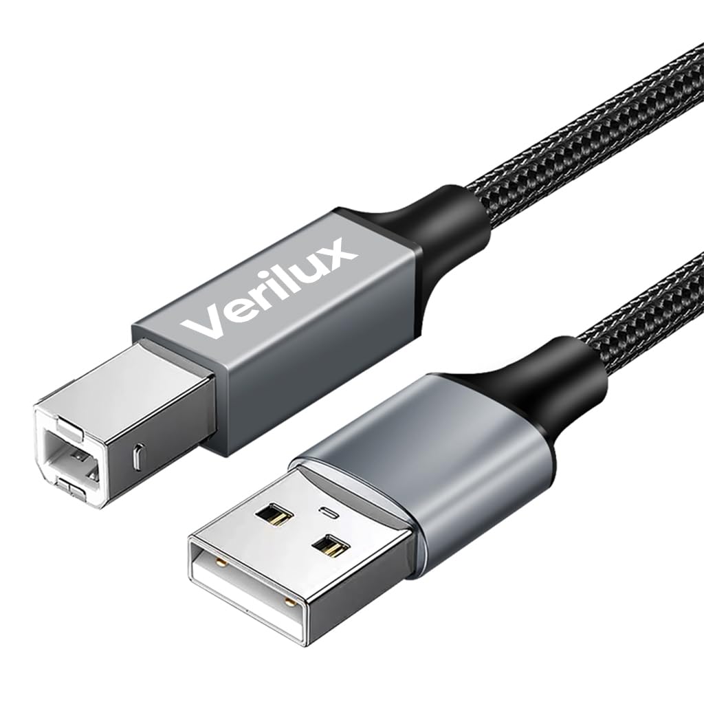 Verilux® Printer Cable, 10FT High Speed USB A to USB B 2.0 Nylon Braided Male to Male Cable for Printer Scanners Cable Compatible with HP, Canon, Dell, Epson, Lexmark, Xerox, Samsung and More - verilux