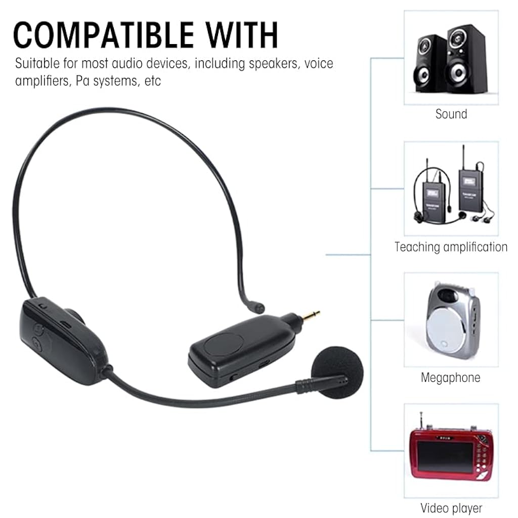 ZORBES® Wireless Microphone Headset with 2.4G Wireless Receiver & 3.5mm to 6.35mm Jack Adapter Connector, USB Rechargeable Headwear Microphone Headset for Speaker, Voice Amplifier, Pa System - verilux