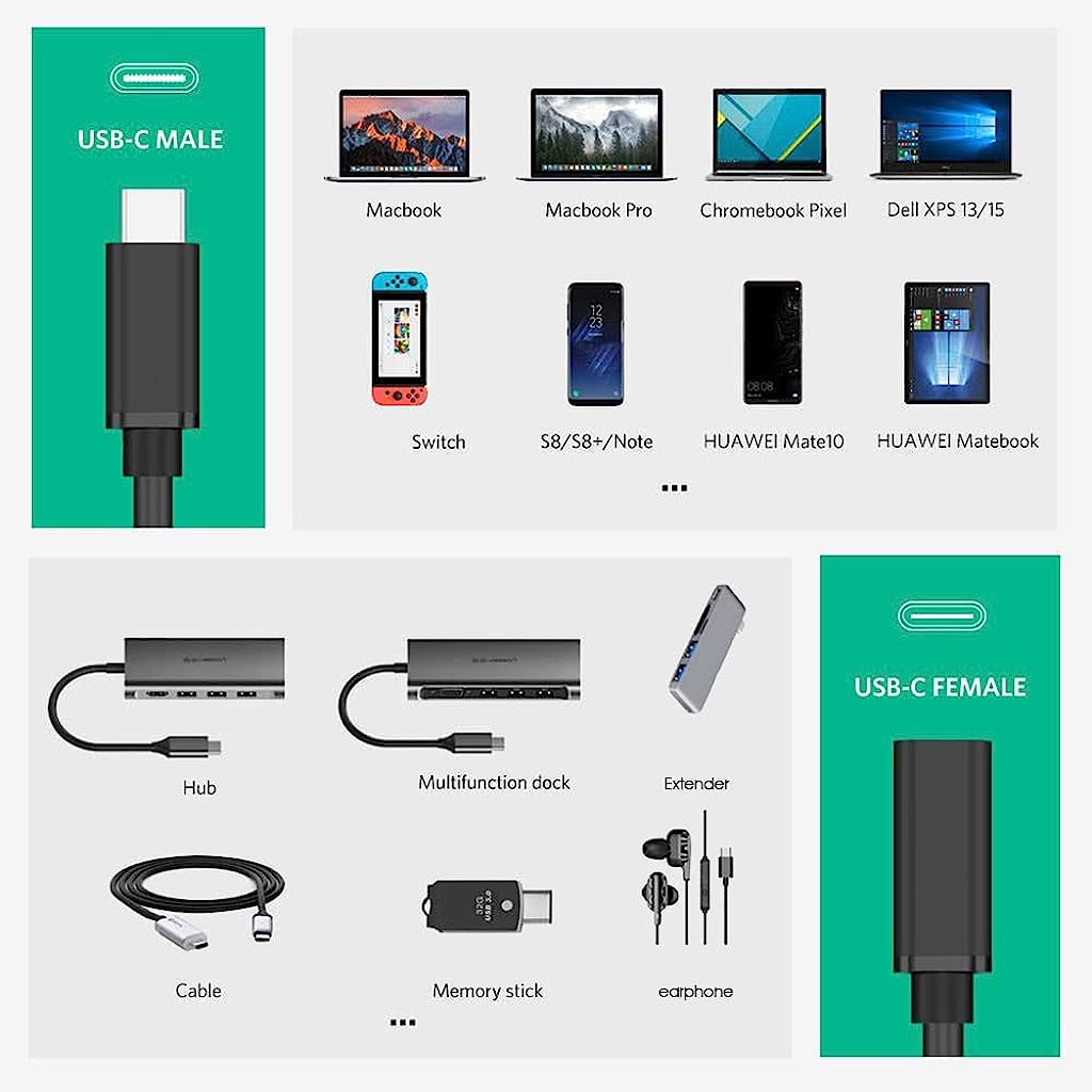 Verilux Type C Extension Cable (Gen 2/10Gbps), USB 3.2 Type C Male to Female Extension Cable 4K Video 3.3ft,100W Fast Charging Male to Female for MacBook Pro/Air/M1,iPad Pro Dell XPS Surface Book - verilux