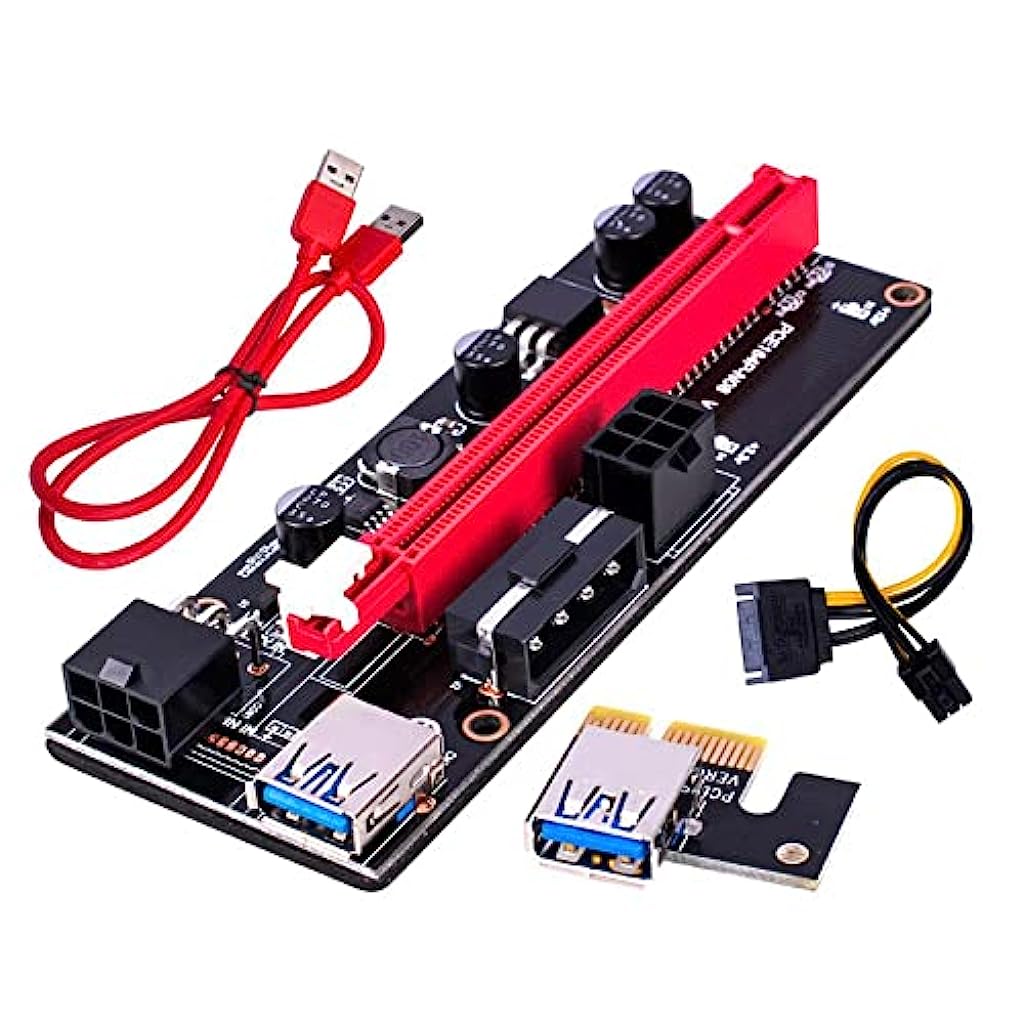 Verilux Pi+ VER009S PCI-E 6Pin 1X to 16X Powered Pcie Riser Adapter Card & USB 3.0 Extension Cable GPU Riser Adapter-Mining Bitcoin, Ethereum ETH Zcash ZEC Monero XMR