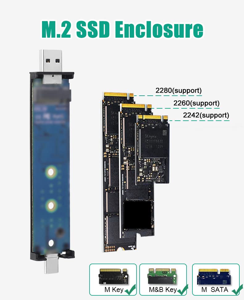 Verilux M.2 NVME SATA SSD Enclosure, Dual Protocol Aluminum Alloy SSD Case with USB C 3.1 Gen 2 USB3.0 to M.2 M-Key B+M Key Enclosure, Support Up to 2TB, Fits 2242 2260 2280, USB & USB C Devices - verilux