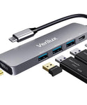 Verilux USB C Hub, 5 in 1 Portable Aluminum USB Hub Type C Hub with 4K HDMI Output, USB 3.0 Ports,USB C 100W PD, Compatible with,MacBook Pro/Air/ipad Pro 2018. More USB C Devices