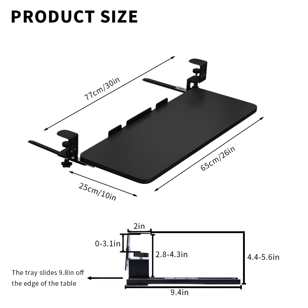 Verilux® Keyboard Tray Under Desk Pull Out Keyboard Rack, Retractable Clip Mount Installation Drawer Style Keyboard Rack Under Sliding Keyboard Rack for PC Desk, Office Desk, Dorm, 25.5'' x 9.8'' - verilux