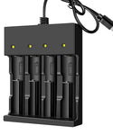 Verilux 18650 Battery Charger, 3.7 Volt Rechargeable Battery Charger, 4 Bay Lithium Ion Battery Charger 26650 21700 18650 10400 14500 16340 16650 18500 (Only USB Charger)