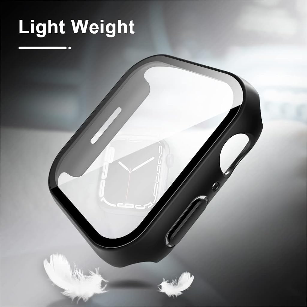 ZORBES® Hard PC Case with Tempered Glass Screen Protector Compatible with Apple Watch Series 7 45mm,Ultra-Thin Scratch Resistant Overall Protective Cover for iWatch S7,Black