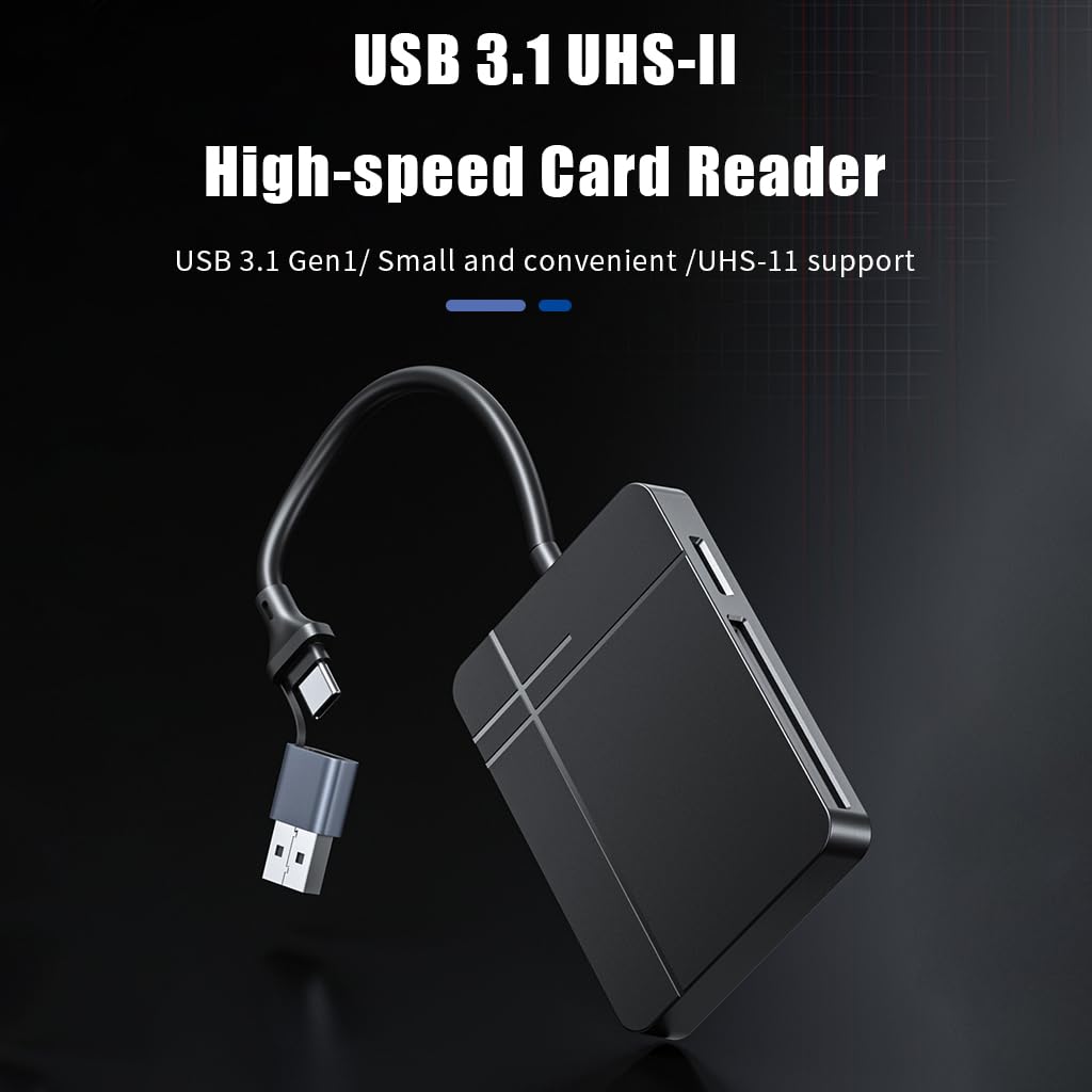 Verilux® USB Card Reader USB C/ USB3.0 Card Reader Support UHS-II Compatible SD 4.0/TF 4.0/CF/MS, 5Gbps Reading Speed, Travel 4 in 1 USB Card Reader for Windows/Mac/Linux/Android - verilux