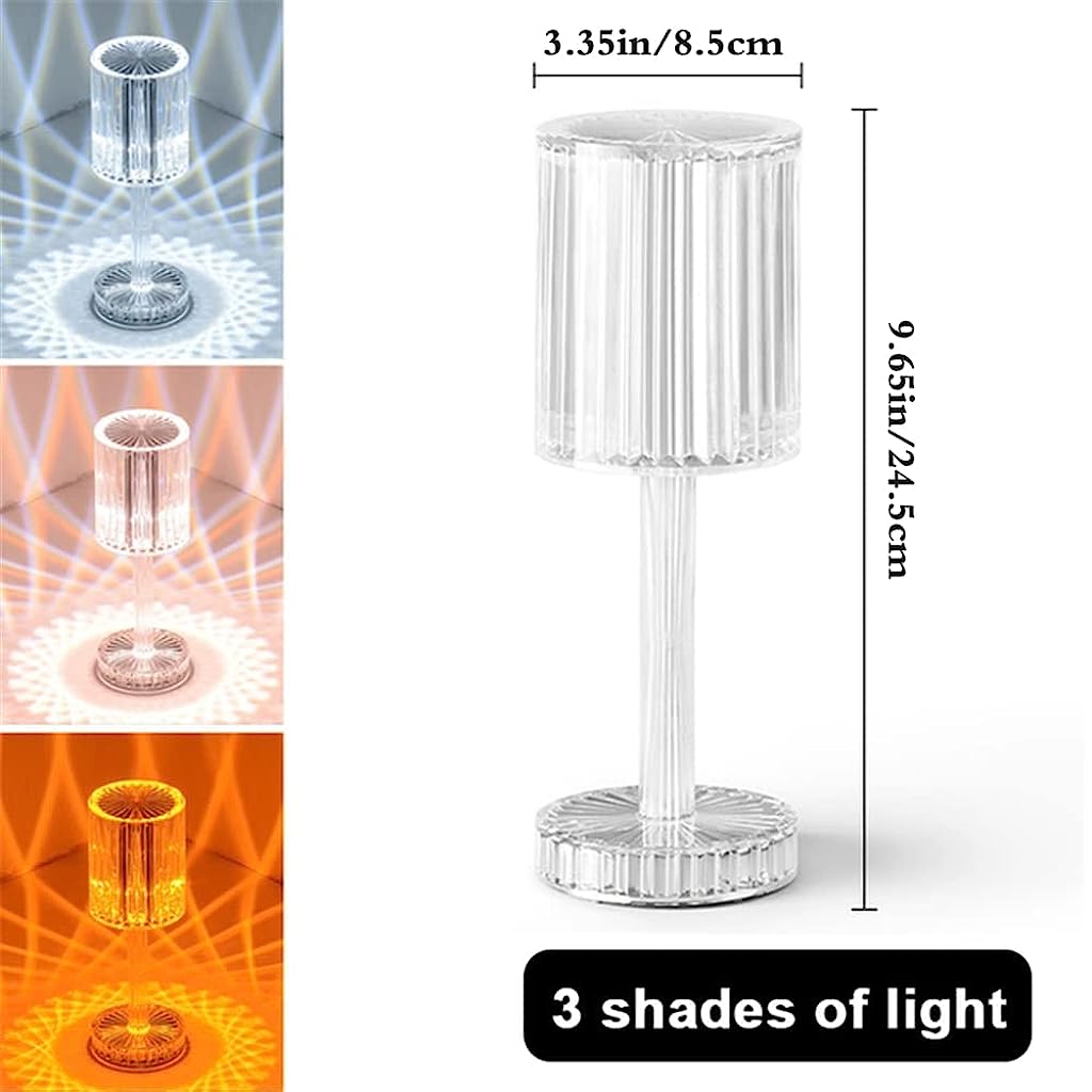 Verilux Style-3 Romantic Rose Crystal Diamond Table Lamps Touch Color Changing Light, Acrylic Rechargeable Modern Style Crystal Bedside Lamps(USB Recharging) - verilux