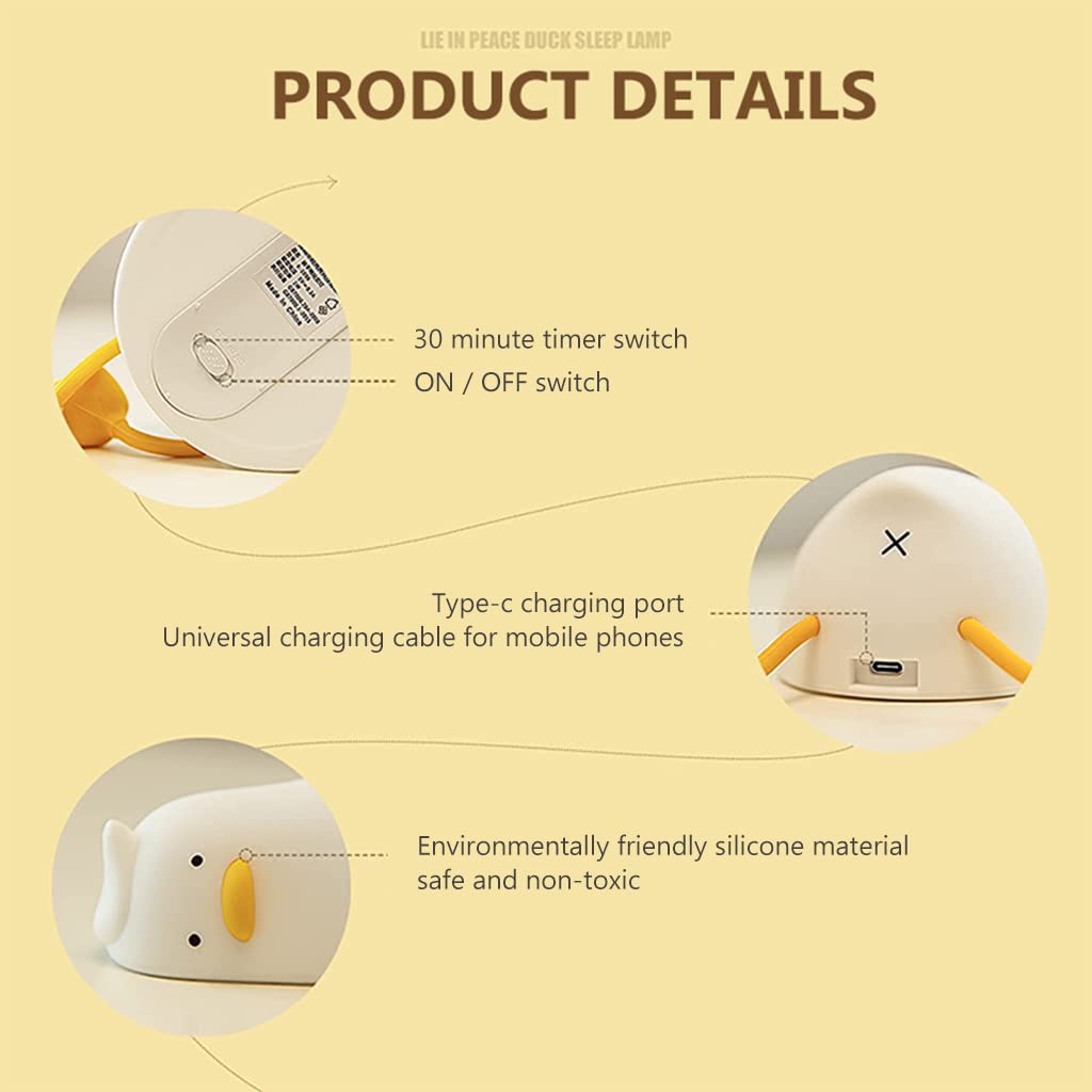 Verilux ELEPHANTBOAT Cartoon Duck Night Lights for Kids Cute Duck Night Light Soft Silione Lamp USB Rechargeable Nursery Night Light for Boys Girls Bedroom - verilux