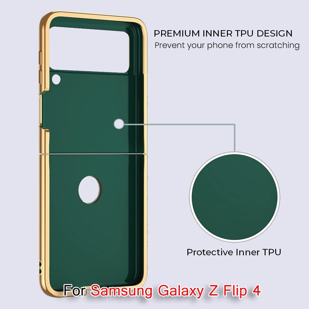 ZORBES® Phone Case for Samsung Galaxy Z Flip 4 Luxury Electroplating Metal Framed TPU Phone Case with Phone Grip Anti-Scratch Phone Cover for Samsung Galaxy Z Flip 4, Green - verilux