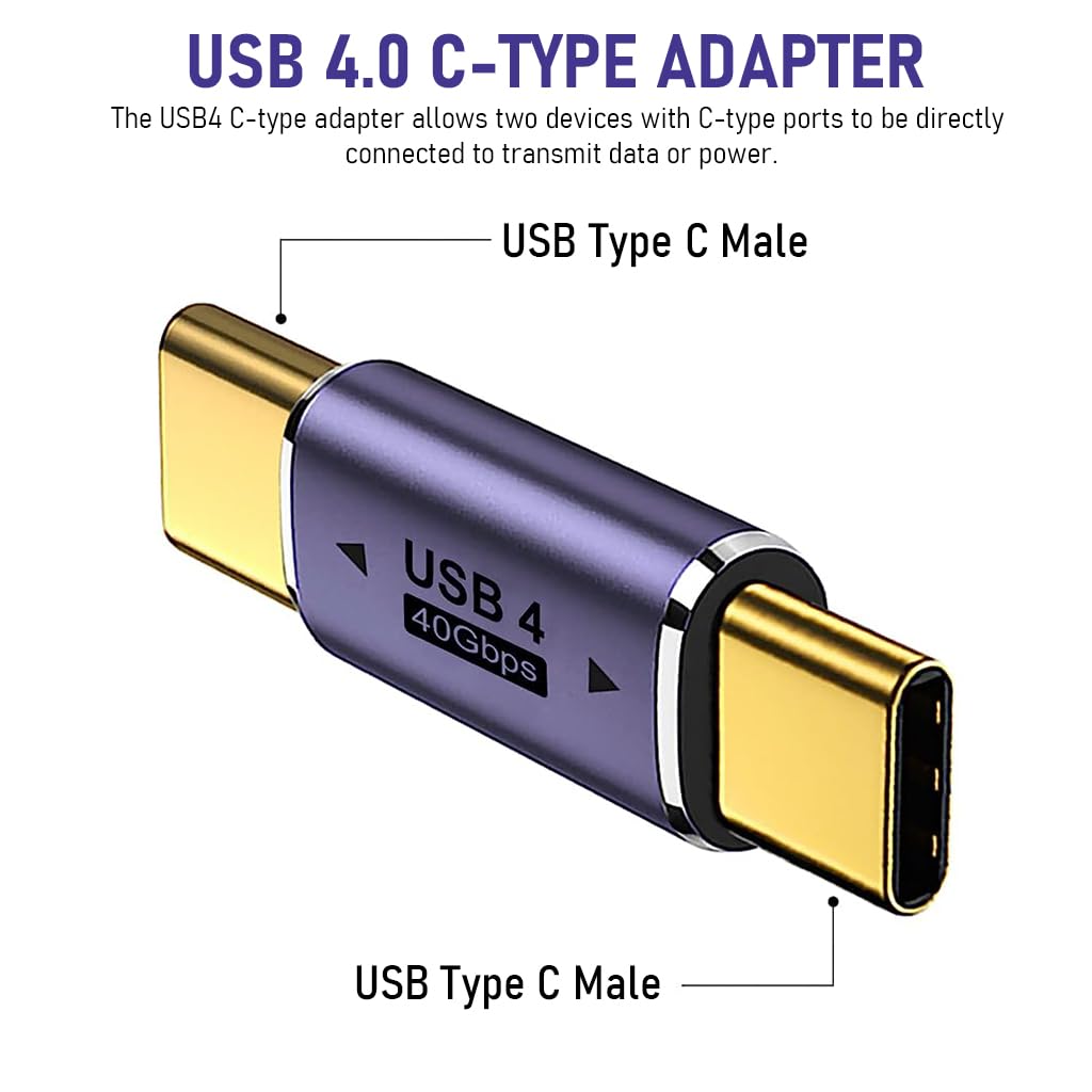 Verilux® USB C to USB C Adapter Type C Male to Male Adapter Support 100W PD Fast Charging, Max 40Gbps Data Transfer, 8K@60Hz Display USB C to USB C Adapter for MacBook Pro/Air, Laptop, Phones - verilux