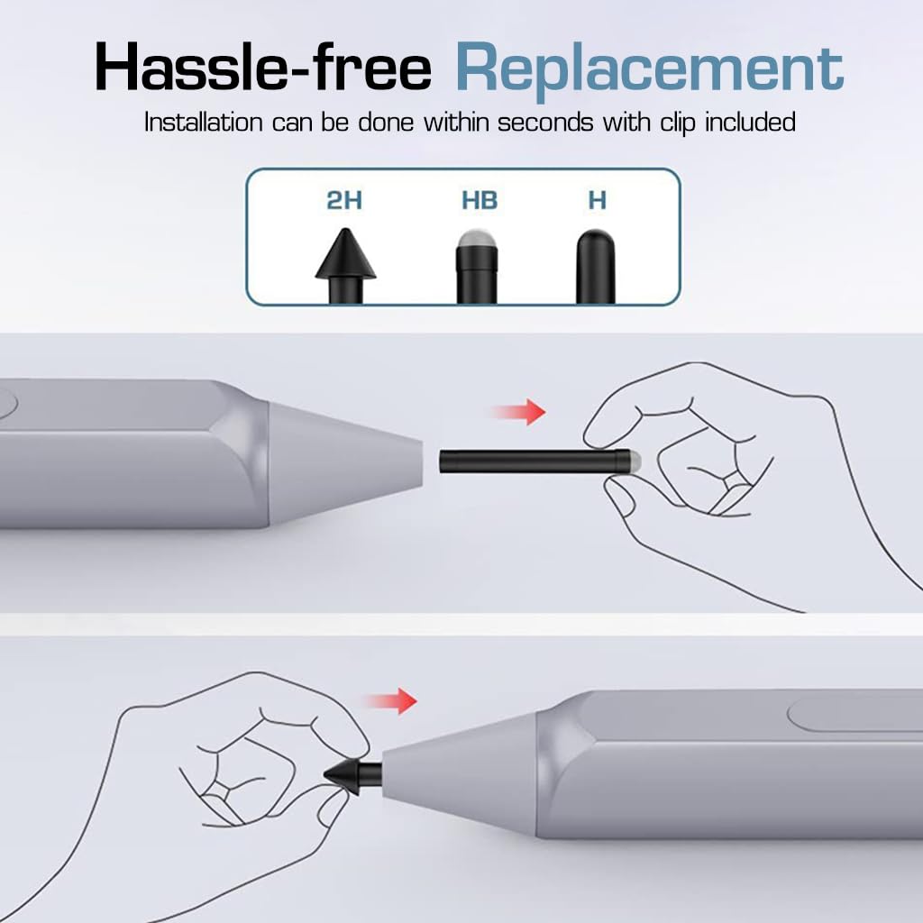 Verilux® Stylus Pen Tip for Mirco Soft Surface Pen Set of 3pcs HB/2H/H Pen Tip Replacement for MircoSoft Surface Pen, Compatible with Surface Pro 2017 Pen (Model 1776) and Surface Pro 4 Pen - verilux