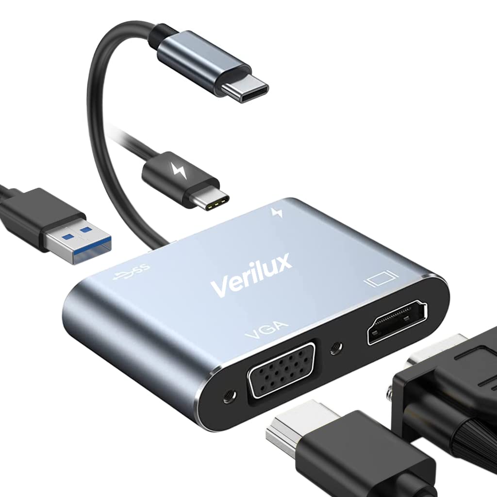 4 in 1 Multiport Adapter with 4K@30Hz HDMI, 1080P VGA Adapter, USB 3.0 Port, 87W Power Delivery Port