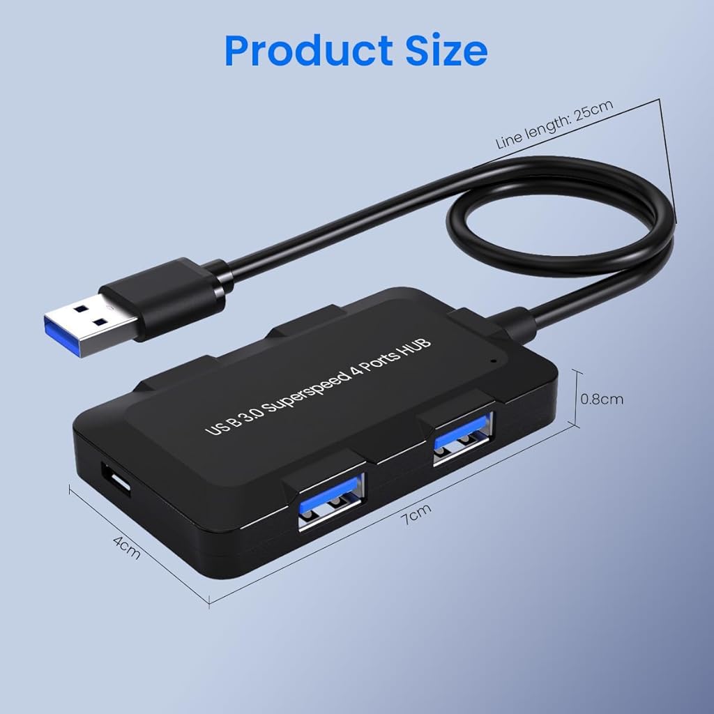 Verilux® USB Hub 3.0 for PC 4 in 1 with DC 5V2A and 4 USB High Speed 3.0 Multi USB Port for Laptop 5Gbs Transfer Speed USB Extender Multiple USB Connector for Dell, Samsung Galaxy, Surface Pro - verilux