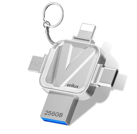 Verilux Pendrive 256GB, 4-in-1 Flash Drive for iPhone 4 in 1 Type C Pendrive with Light-ning/USB3.0/Micro/Type-c USB Memory Stick High Speed USB Stick External Storage for iPhone/iPad/Android/PC
