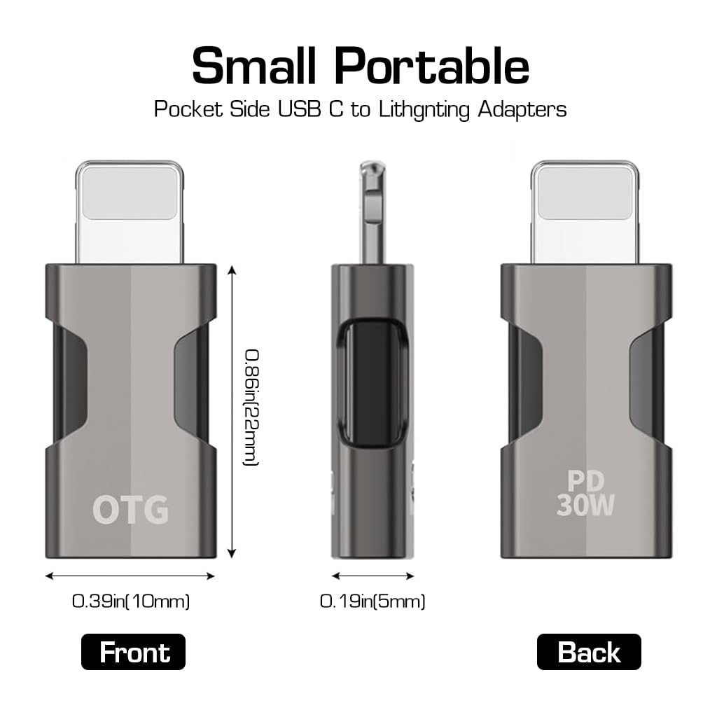 ZORBES® USB OTG Adapter for iPhone, Lightn-ing to USB C Portable 30W Fast Charging USB C Adapter Support Data Sync USB C Adapter for iPhone13/12/11/Xr/X/XS/8/7 - verilux