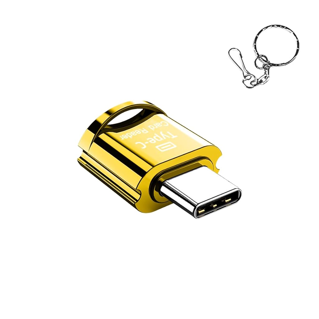 Verilux® TF Card Reader Type C Micro TF Card Reader Golden TF Card Reader with Keychain USB C to Micro SD SDHC SDXC OTG Memory Reader, Compatible with Phone with OTG Function, Instant TF Card Reader - verilux