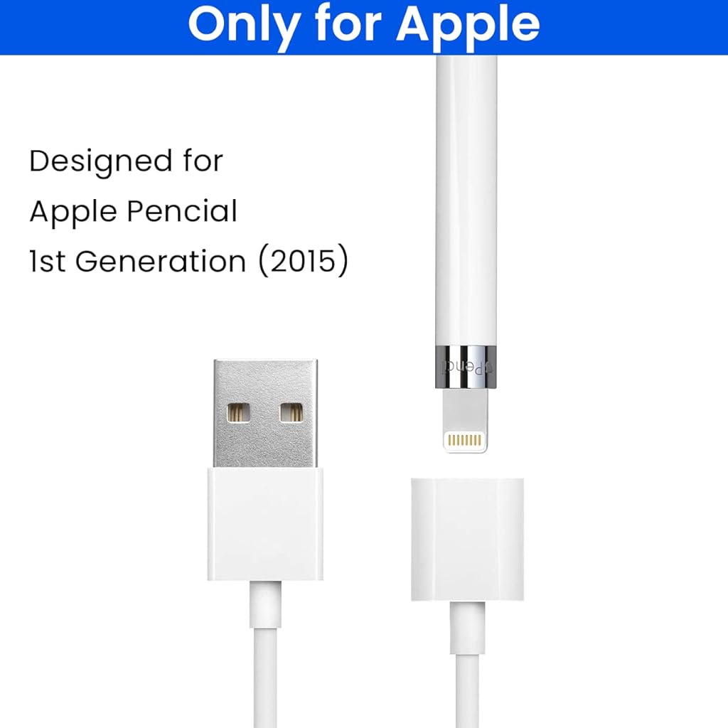 ZORBES® Charging Adapter Cable Compatible with Apple Pencil 1st Generation, Male to Female Flexible Connector, Charging Adapter for Apple Pencil 1st Gen (1m, 40 inch)(White) - verilux