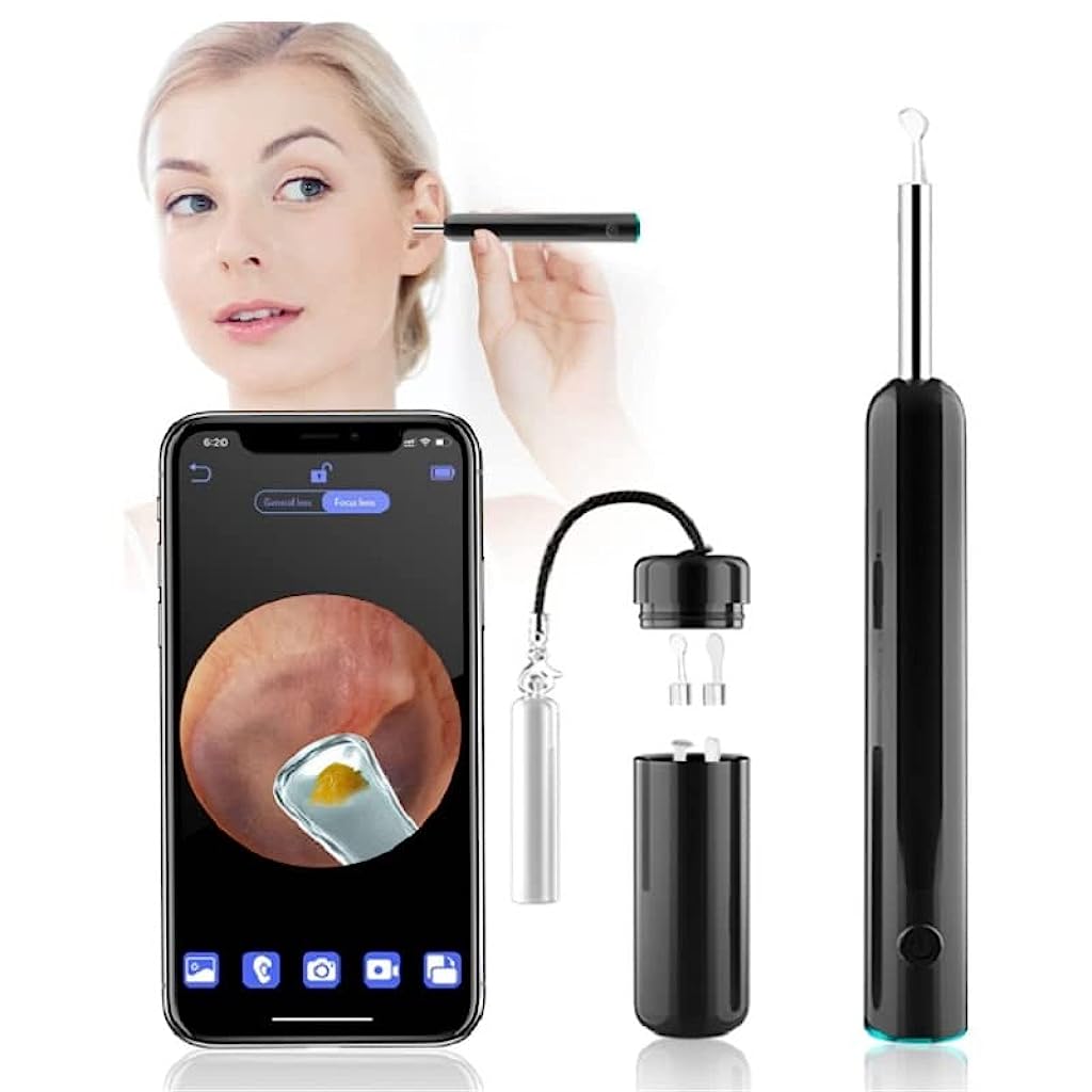 Verilux Ear Wax Remover Tool Kit Camera 9 Pcs Ear Cleaner Tool Wireless HD 1080P 3.9mm Ear Wax Cleaner Machine with 6 Led Light 330 mAh (Black)