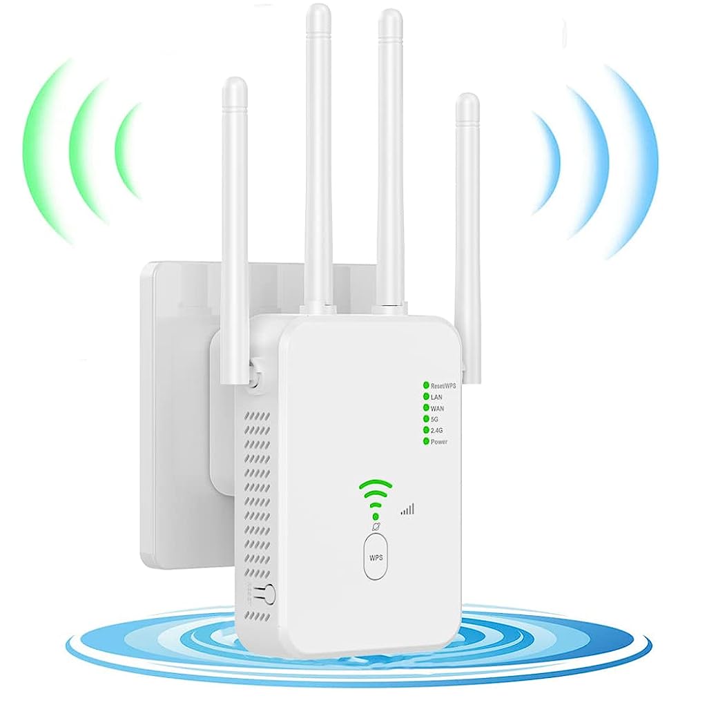 Verilux WLAN Repeater WLAN 1200 Mbit/s Dual Band 2.4 GHz + 5 GHz WiFi Booster with Repeater/Router/Access Point Mode, 4 Antenna, Easy Setup, WiFi Range Extender with LAN/WAN Port