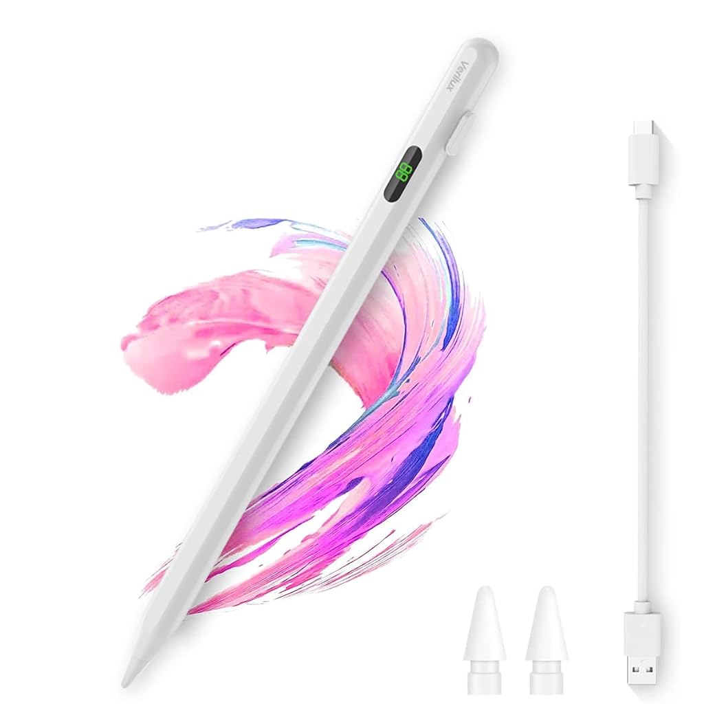 Verilux® Stylus Pen for iPad 2018 and Later iPad Stylus Pen with LCD Power Display High Precision & Double Tap ON/Off for Apple Pencil Palm Rejection Smart Pen for Tablet with Tilt Sensitivity - verilux