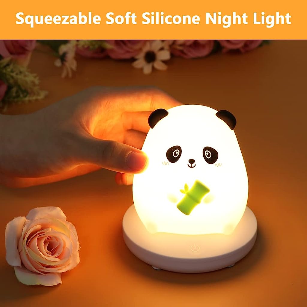 Verilux Panda Night Light with 3-Brightness Warm Light Smile Panda Night Light Soft Silione Lamp USB Rechargeable Nursery Night Light for Boys Girls Bedroom - verilux