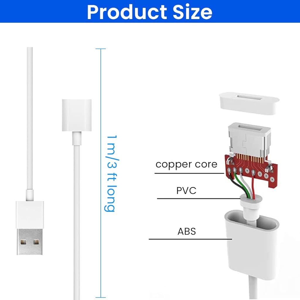 ZORBES® Charging Adapter Cable Compatible with Apple Pencil 1st Generation, Male to Female Flexible Connector, Charging Adapter for Apple Pencil 1st Gen (1m, 40 inch)(White) - verilux