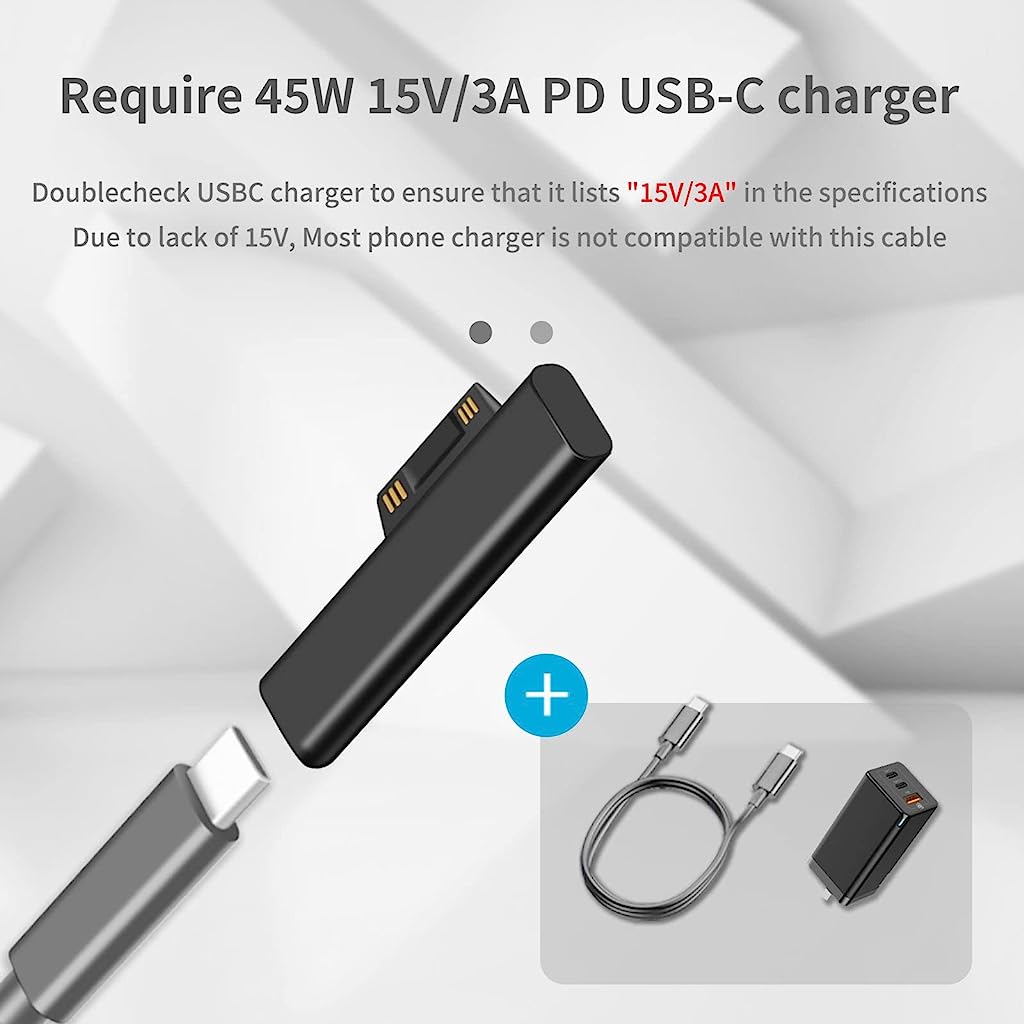 Verilux USB C to Surface Charging Connector, PD Adapter 45W Fast Charging Converter Compatible for Microsoft Surface Pro X/8/7/6/5/4/3 Go 1/2 Surface Laptop 4/3/2/1 (1 Pack, Connector Only) - verilux