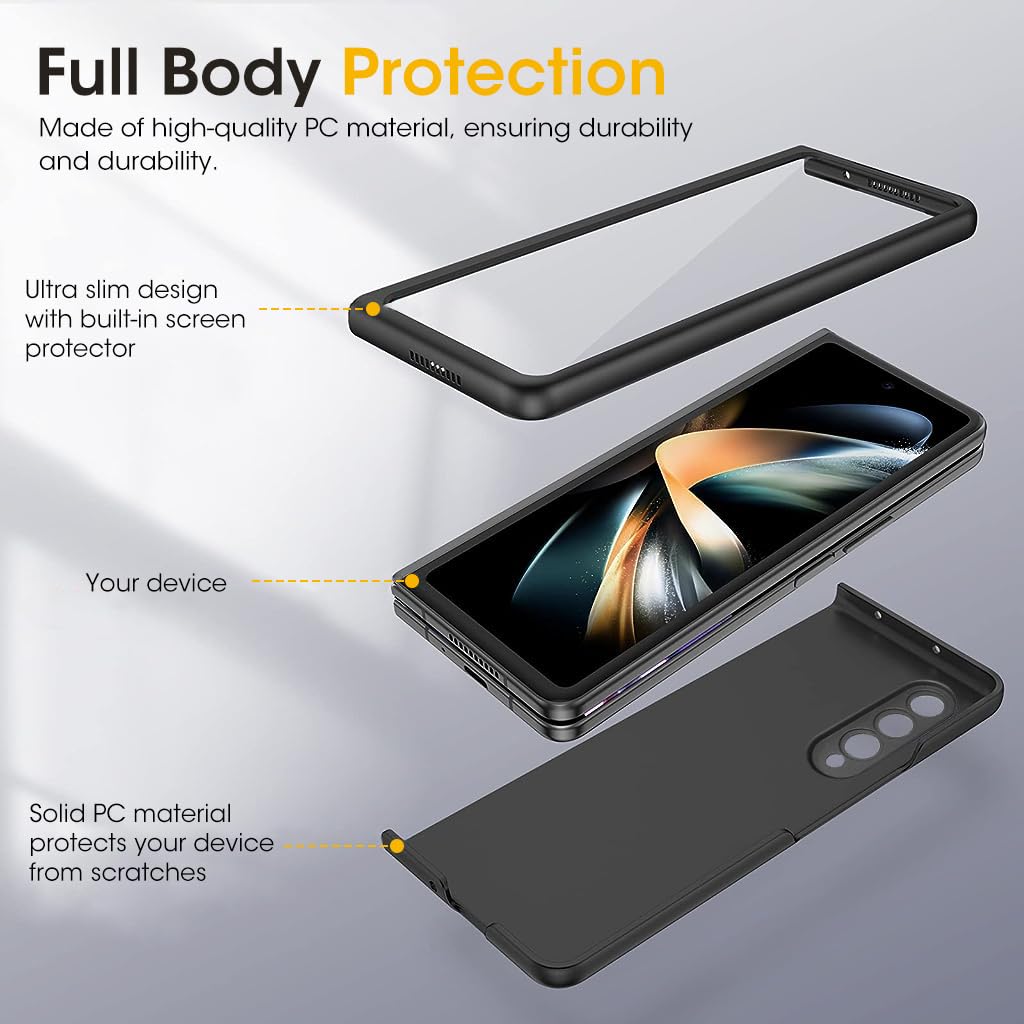 ZORBES® Phone Case Cover for Samsung Galaxy Z Fold 4 Black PC & Outer Display Protector for Samsung Galaxy Z Fold 4 Ultra-Thin Anti-Scratches Phone Screen Protector for Samsung Galaxy Z Fold 4 - verilux