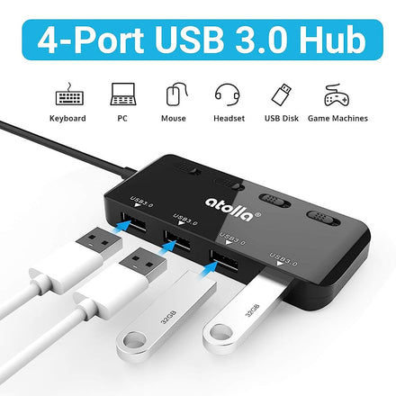 Verilux USB C Hub, USB C Adapter for MacBook with Individual On/Off Switches, Type C Hub with 4 USB3.0 Ports for MacBook Pro/Air M1, Windows, C-Type Smartphones and Other Type-C Devices