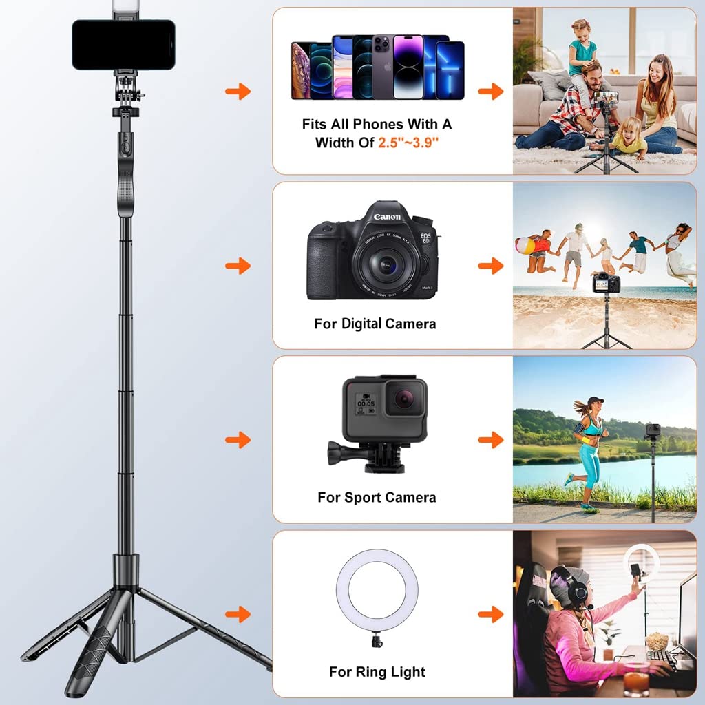 ZORBES® 60'' Retractable Phone Tripod Rotatable Selfie Stick Tripod for Phone & DSLR Professional Photography Tripod, Lightweight Selfie Stick Tripod with Bluetooth Remote Use - verilux