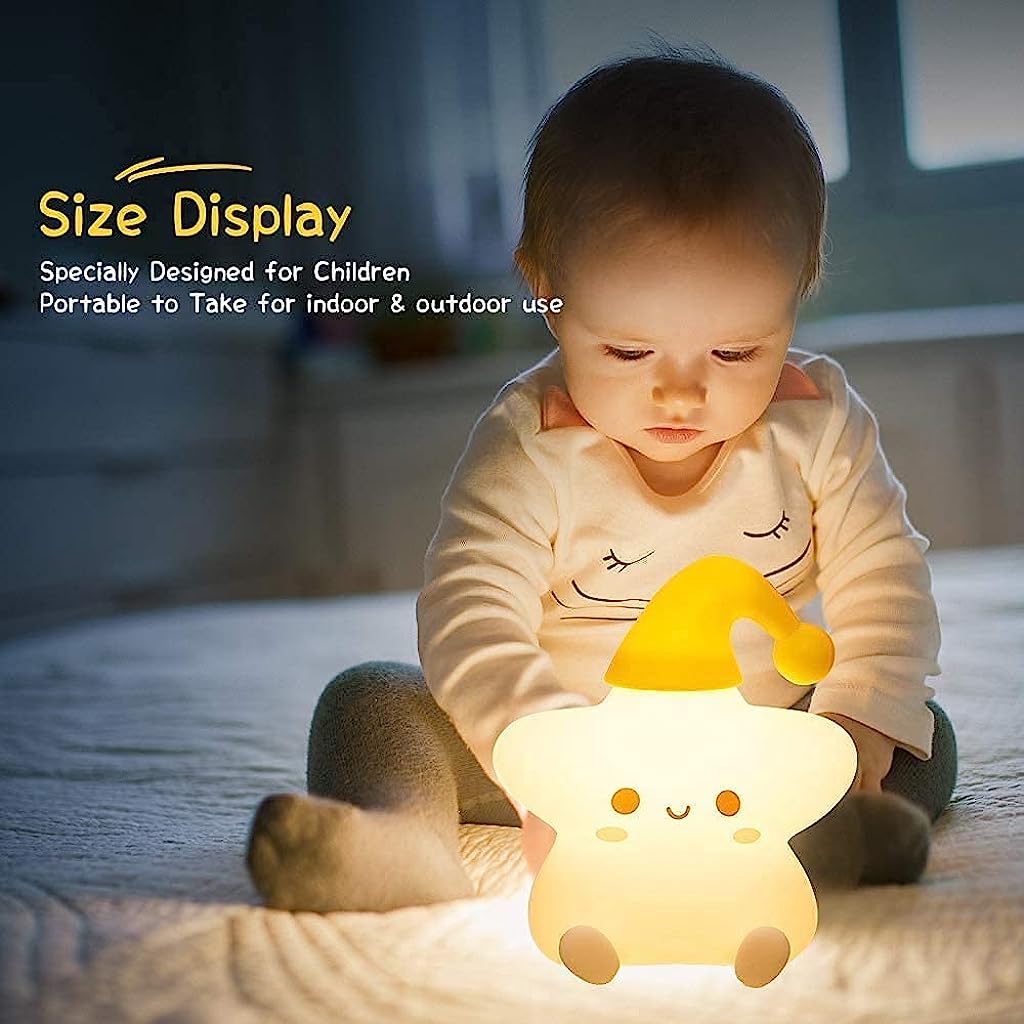 Verilux Night Light for Kids Bedroom Children, 7 Colour Changing Silicone Star Night Lamp, USB Rechargeable Cute Baby Night Lamp for Babies Bedside Birthday Decor Gifts - verilux