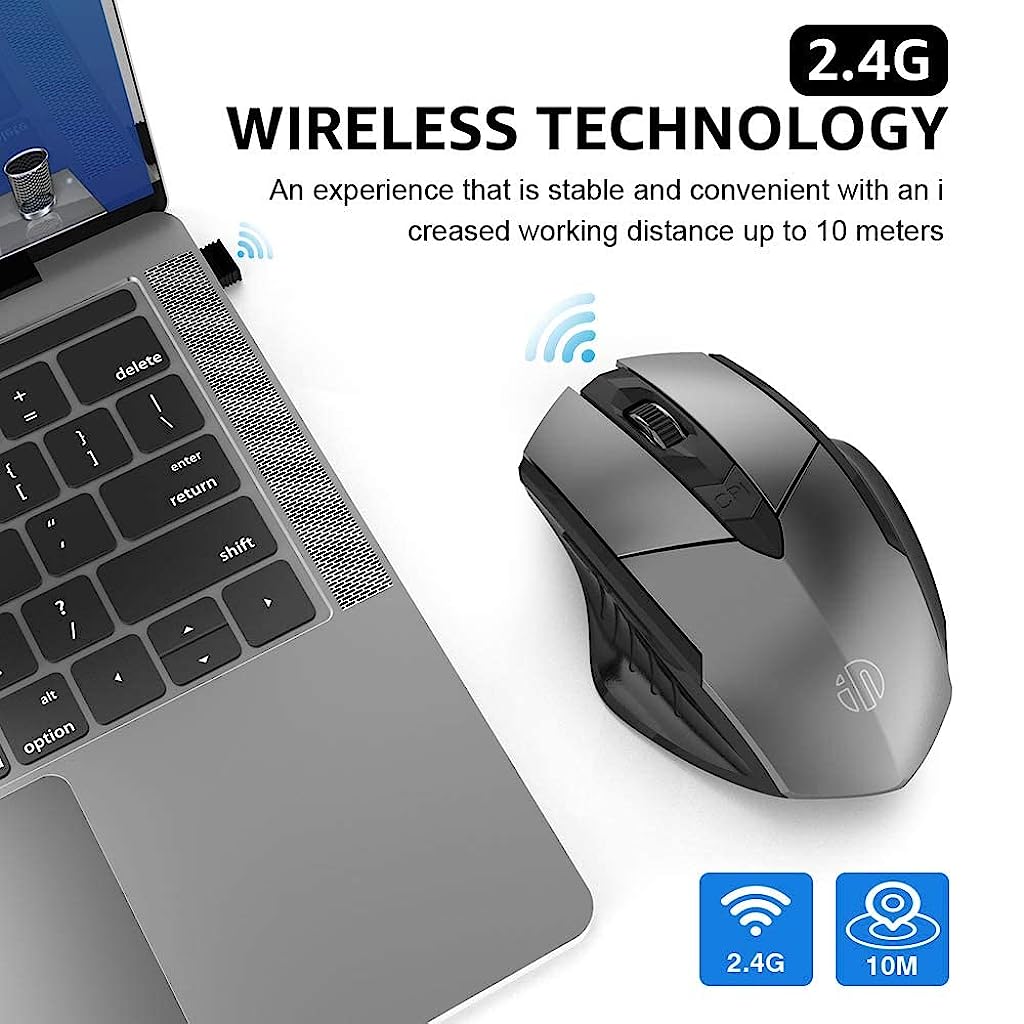 Verilux Wireless Mouse Rechargeable, Ergonomic USB 2.4G Cordless Mice PC Laptop Computer Mouse with 6 Buttons, 1600DPI 3 Adjustment Levels for Windows Mac MacBook Linux