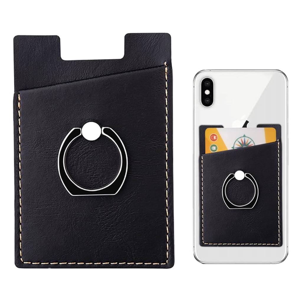 Verilux® Phone Card Holder with Finger Ring Stand-Slim Card Pocket Compatible with All Smartphones-Black - verilux