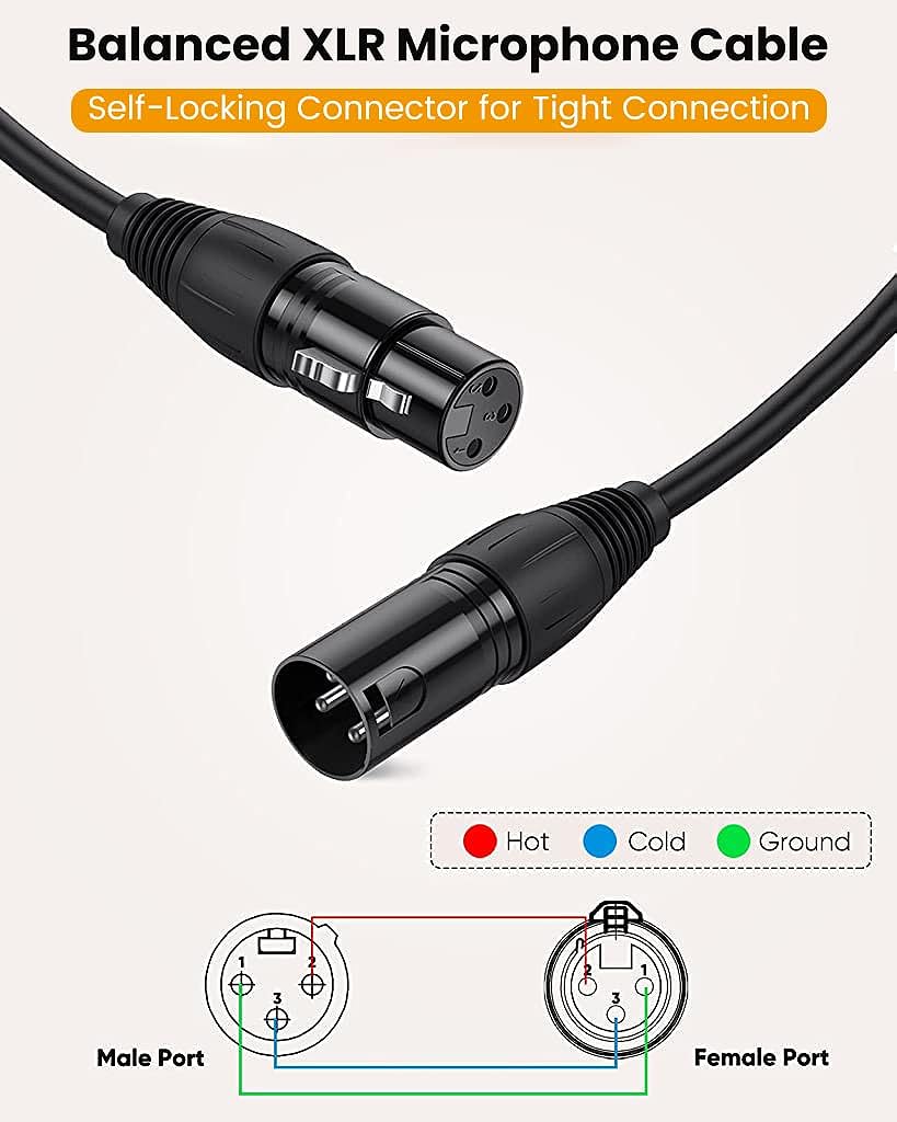 ZORBES® XLR Cable, 6FT XLR Male to Female Cable XLR Microphone Cable, Metal Mic Compatible with Karaoke Machine/Speaker/Amp/Mixer for Karaoke Singing, Speech, Wedding, Stage and Outdoor Activity - verilux