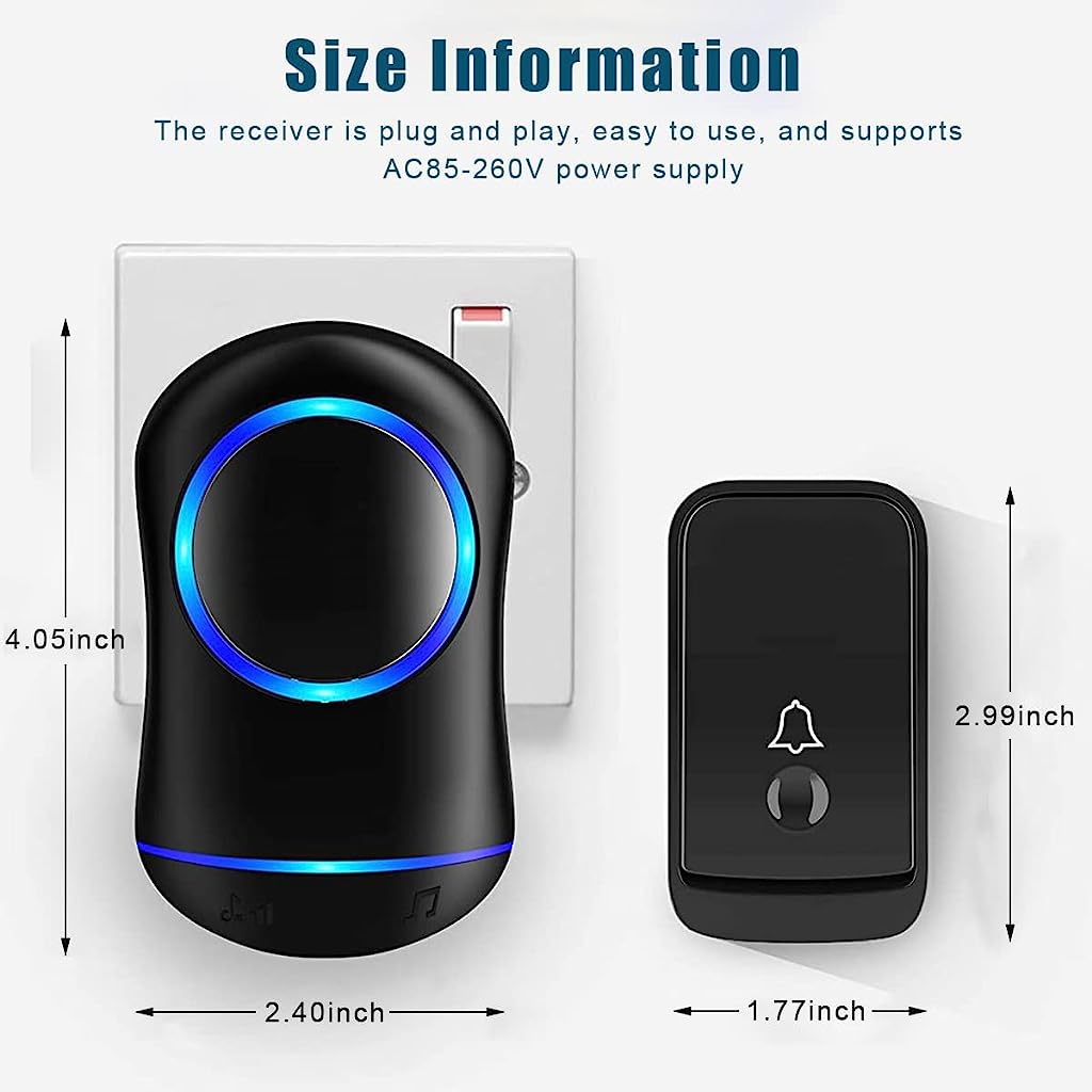 Verilux Door Bell for Home Electrical Self-Powered Wireless Door Bell Waterproof IP44 2 Receiver & 1 Transmitter Ding Dong Bell with Catching Eye Flash Light Smart Door Bells 45 Ringtones 4 Level Volume - verilux