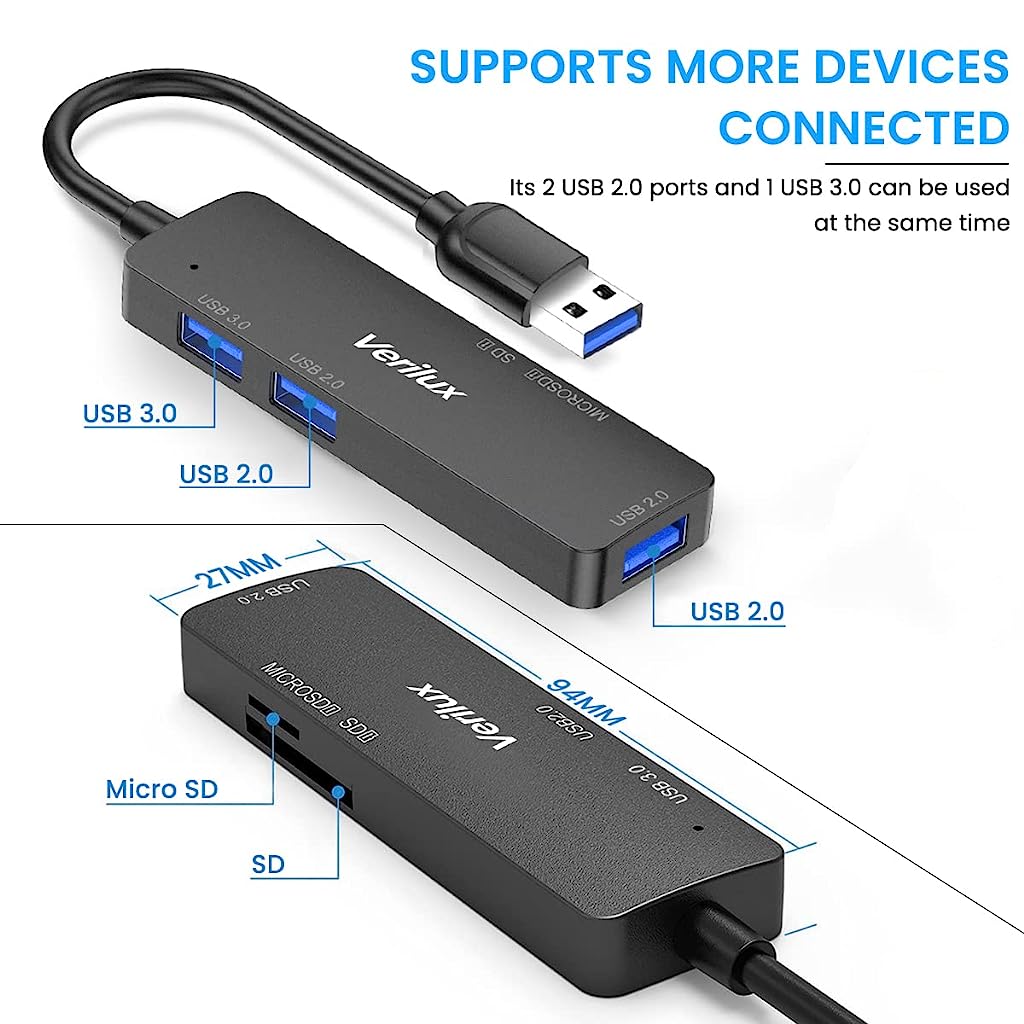 5 in 1 USB Hub Micro SD Card Reader - verilux